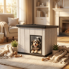 Kenda 15KG Small Pent Roof Pet House | Modern Low-Profile PP Resin Indoor Shelter for Cats & Small Dogs | Furniture-Grade Wood-Grain Design