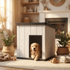Kenda 30KG Medium Pent Roof Pet House | Modern Low-Profile PP Resin Indoor Shelter for Medium Dogs & Multi-Cat Households | Furniture-Grade Wood-Grain Design