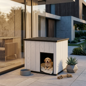 Kenda 45KG Large Pent Roof Pet House | Extra-Large Low-Profile PP Resin Indoor Shelter for Large Dogs & Giant Breeds | Spacious Furniture-Grade Wood-Grain Design