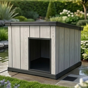 Kenda 15KG Small Pent Roof Pet House | Modern Low-Profile PP Resin Indoor Shelter for Cats & Small Dogs | Furniture-Grade Wood-Grain Design