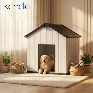Kenda 45KG Large Pet House | 15mm PP Resin Indoor/Outdoor Shelter for Large Dogs & Giant Breeds | Spacious Wood-Grain Furniture Design