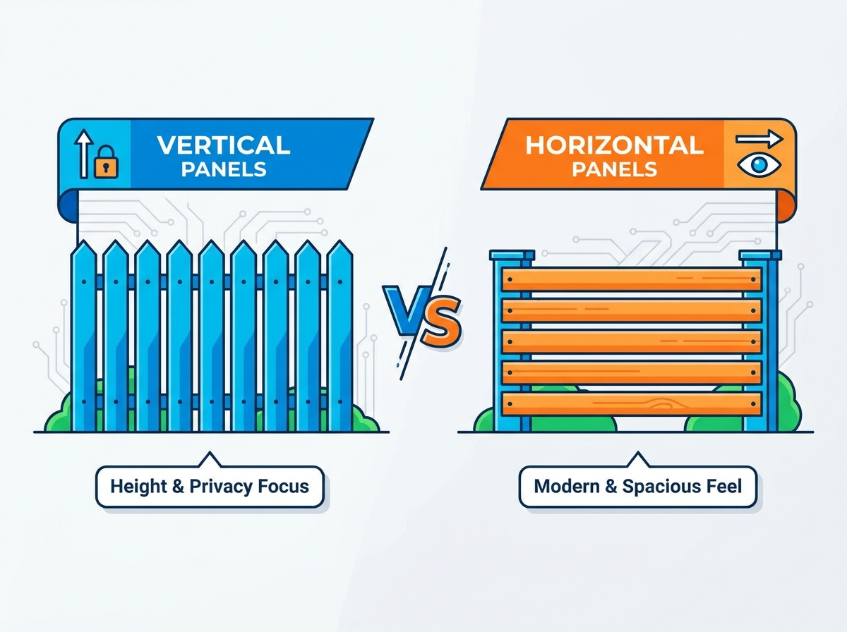Comparison of vertical and horizontal privacy fence installations